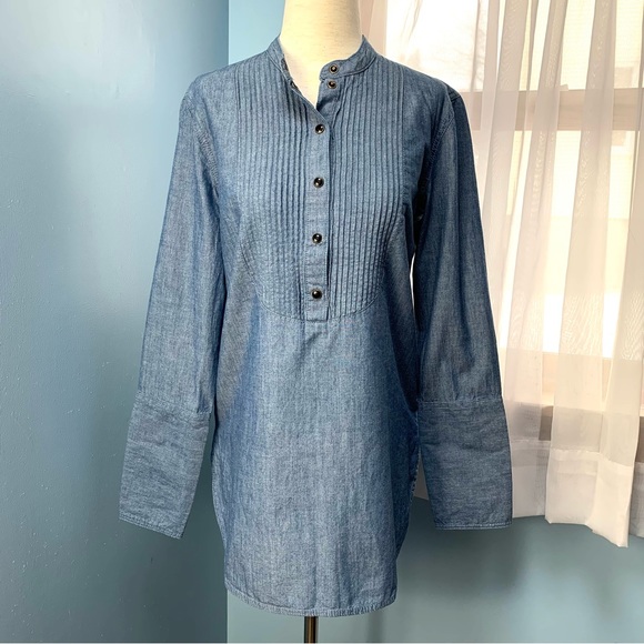 J. Crew Classic-fit Chambray Tuxedo Popover Shirt - Picture 9 of 9